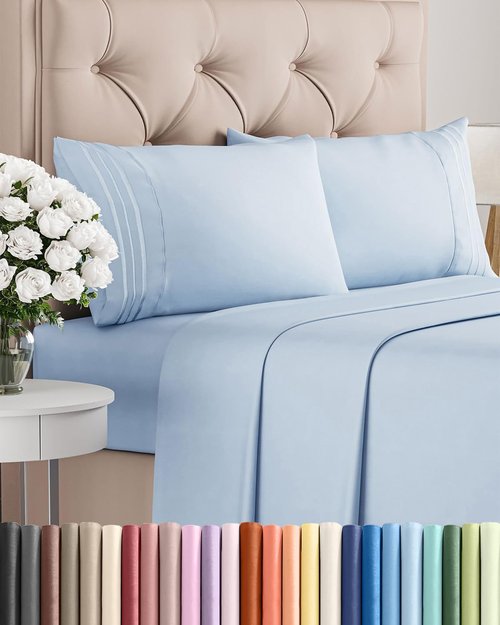 Cal King Size Sheet Set by Hotel Luxury | Comfy, Breathable & Cooling - Soft, Wrinkle-Free, Deep Pockets - Sky Blue