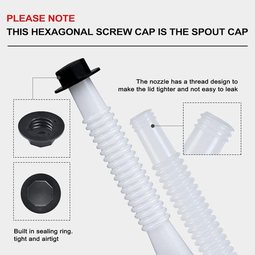 Gas Can Spout Replacement Kit - Ready-to-Use Nozzle for 1/2/5/10 Gallon Cans | 2 Kits in White