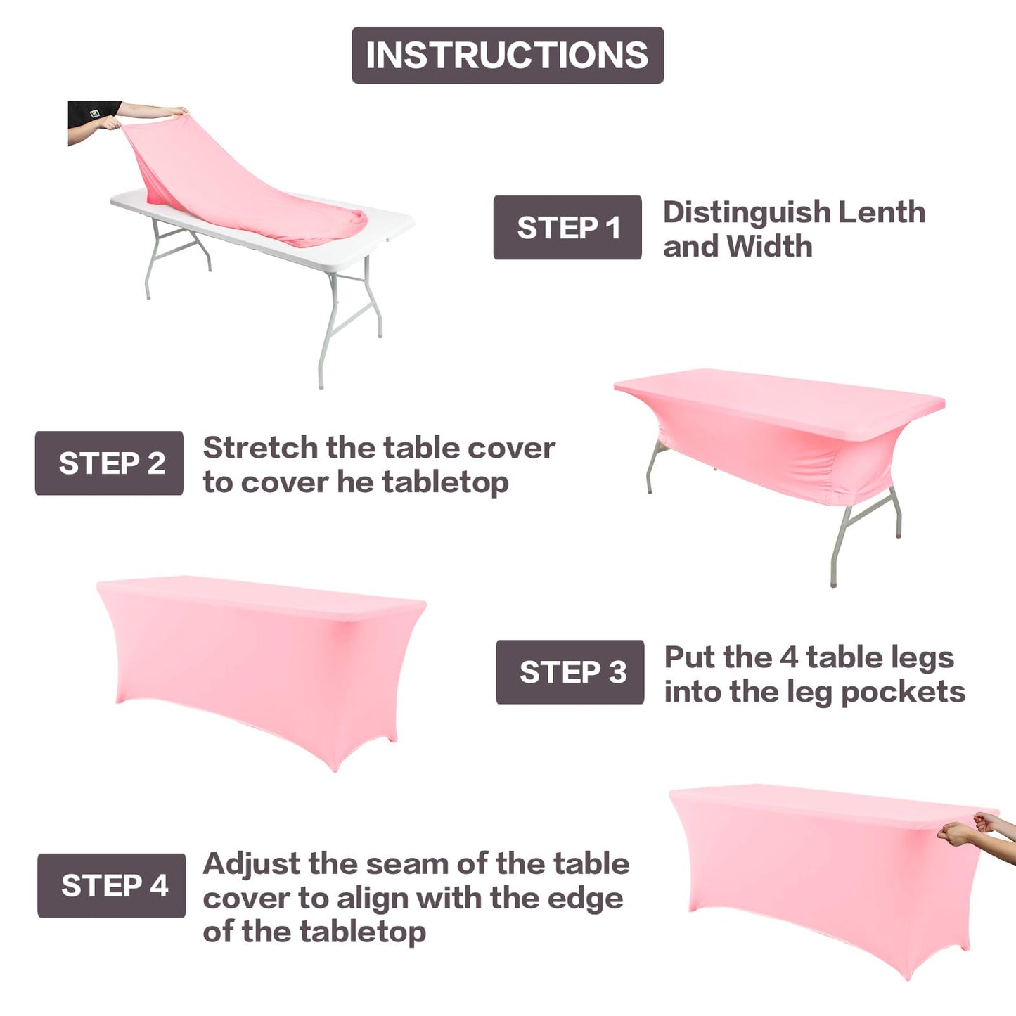 IVAPUPU 2 Pack 4FT Table Cloth for Rectangular Fitted Events Stretch Pink Table Covers Washable Table Cover Spandex Tablecloth Table Protector for Party, Wedding, Cocktail, Banquet, Festival