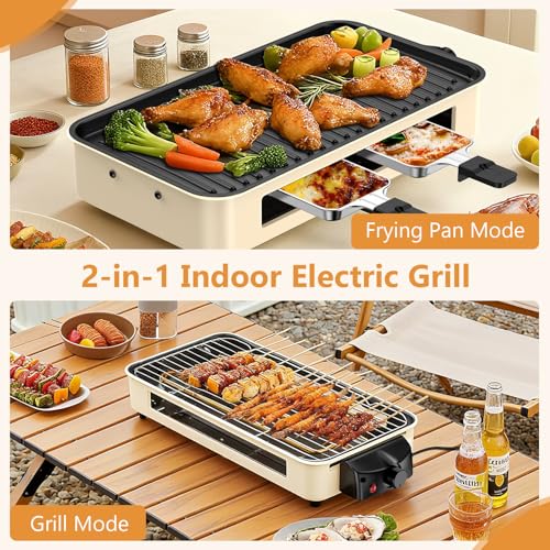 White 2-in-1 Smokeless Indoor Electric Grill with Removable Non-Stick Plate