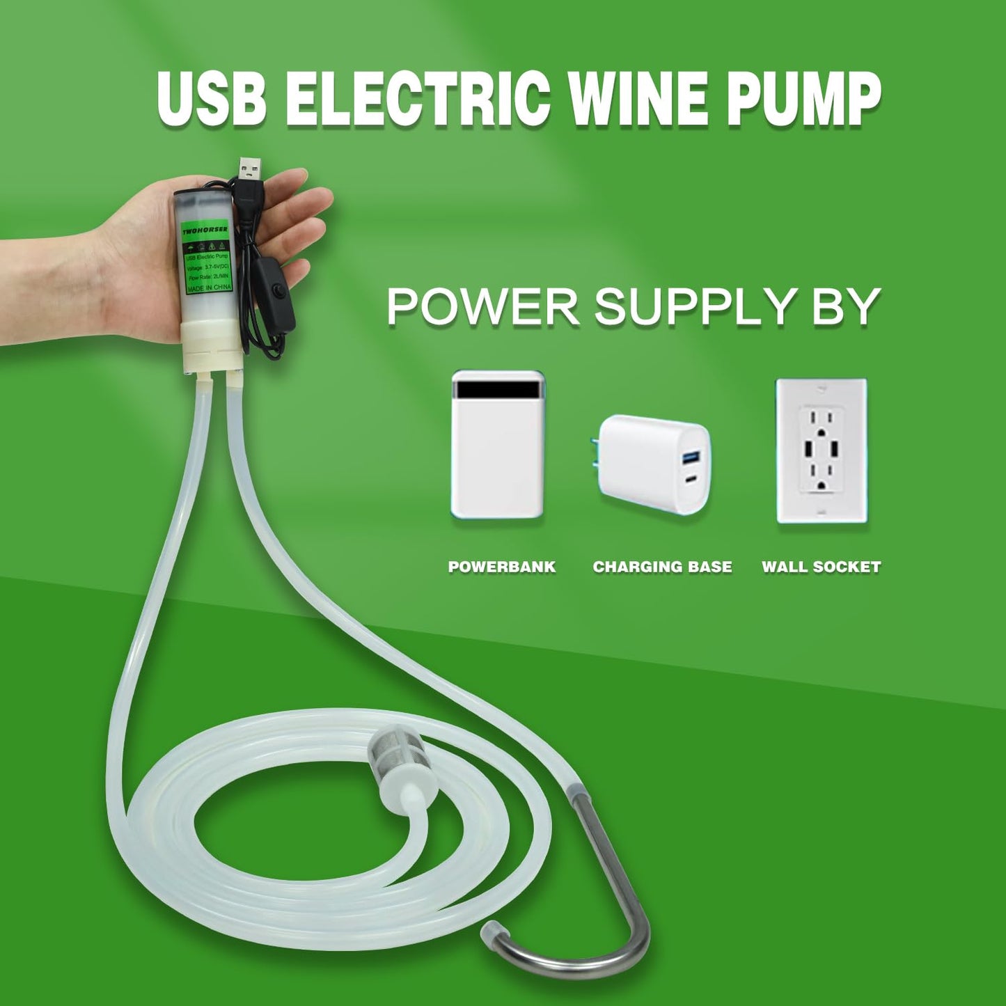 Portable USB Electric Auto siphon Self Priming Pump for Bottling Home brew Wine,Beer and Kombucha, DC 5V Food Grade Water Transfer Pump With 6.5FT hose, 2L/Min No Mess Leak,Low Noise