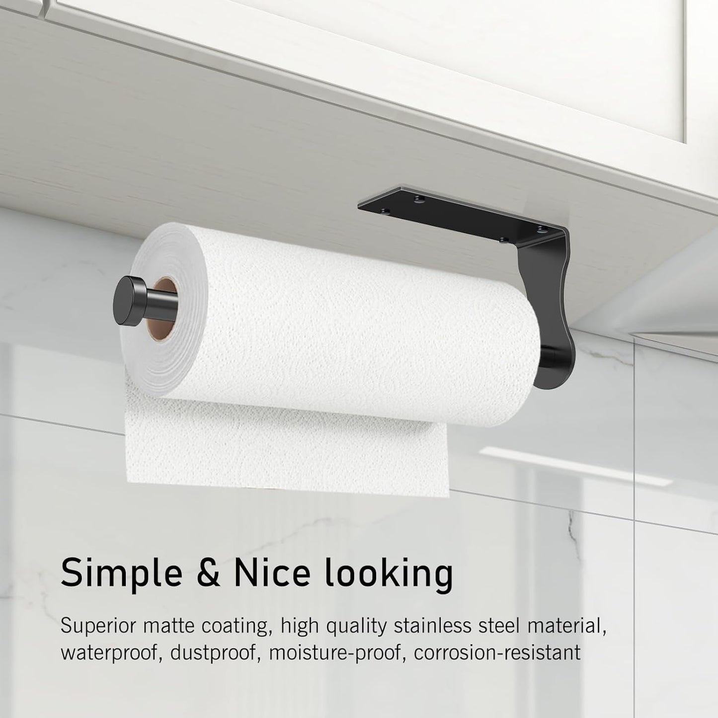 SetSail Paper Towel Holder - Single Hand Operable Under Cabinet Design | Adjustable Damper, Easy Tear, Black