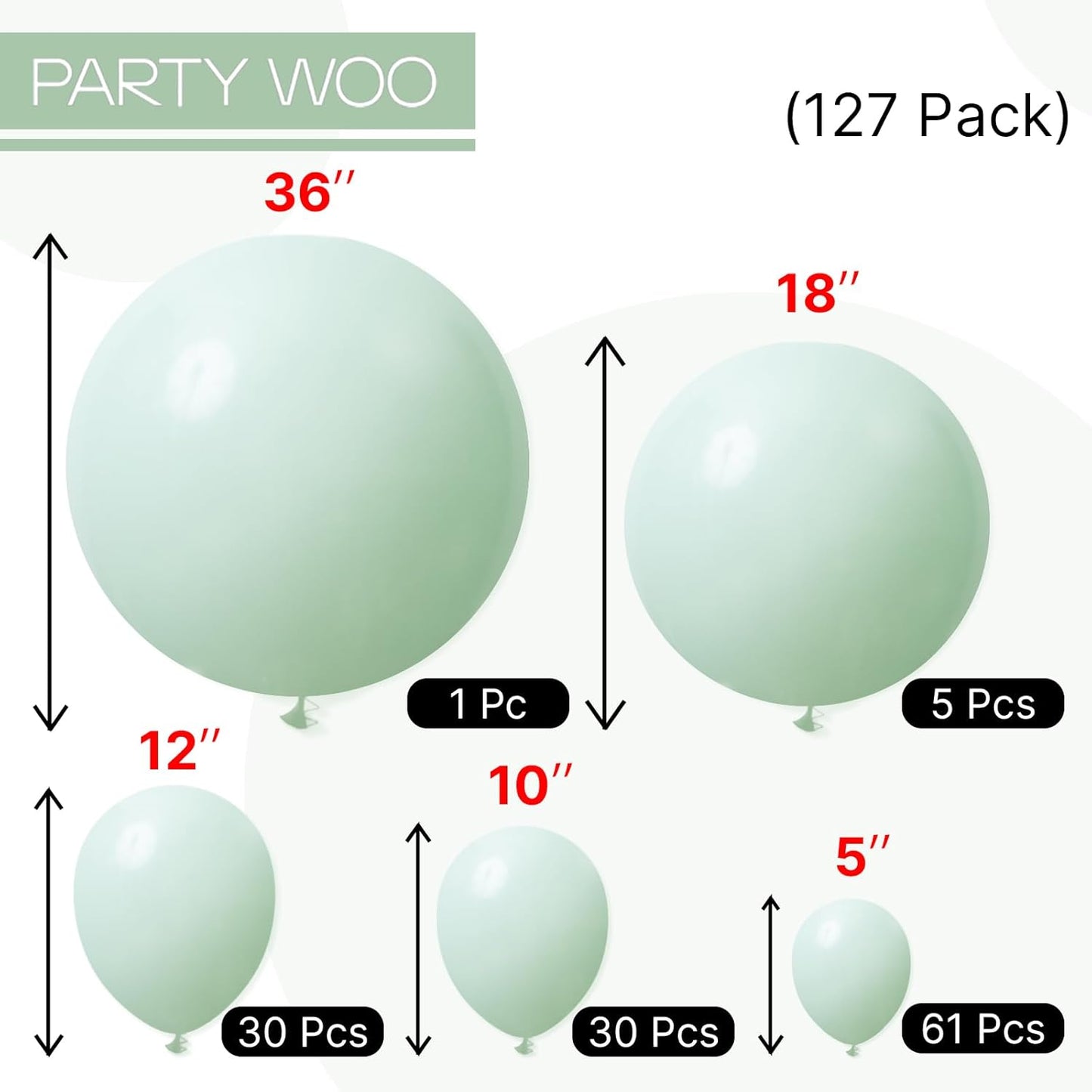 PartyWoo Light Green Balloons - 127-Piece Mint Pastel Balloon Arch Kit for Baby Shower & Birthday Decor