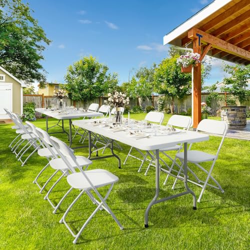Bonnlo 6ft White Folding Table - Portable Collapsible Plastic Indoor Outdoor Use