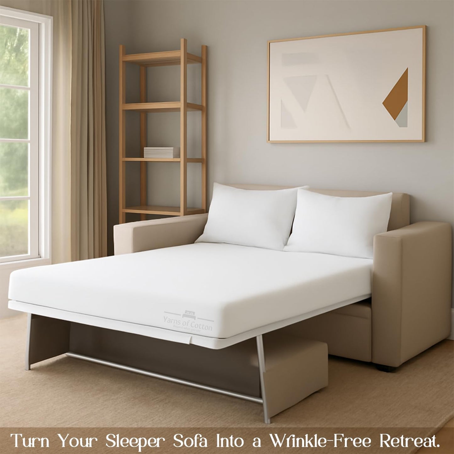 Sleeper Sofa 4 Piece Bed Sheet Set Premium Quality 100% Cotton 500 Thread Count, Smooth & Super Soft Sateen Weave, Extra Soft Bed Sheets, Wrinkle Free, 6 Inch Deep Pocket (Queen, White)