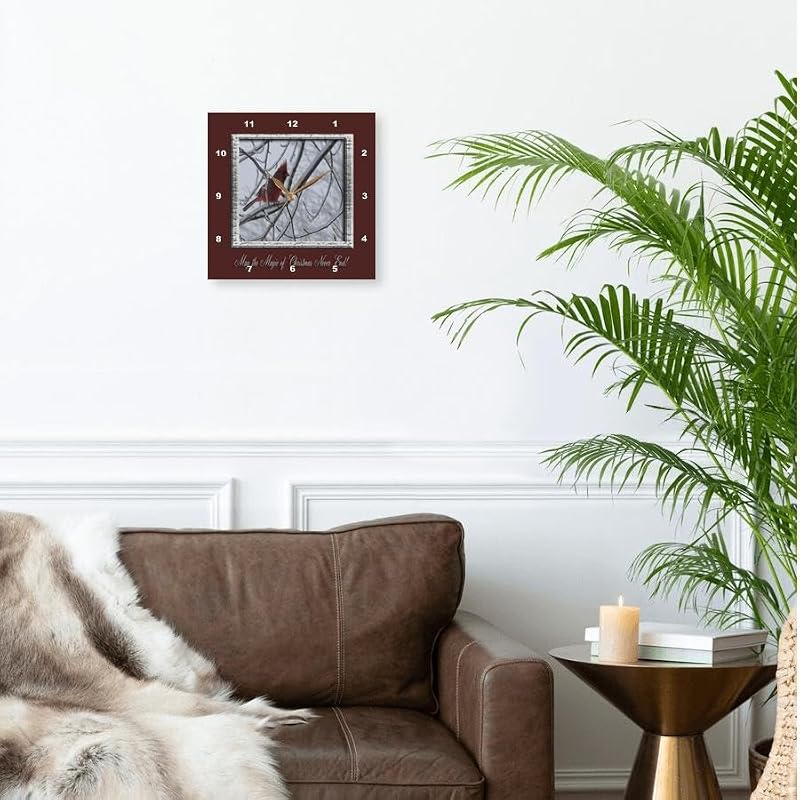 Winter Cardinal 15x15 Wall Clock - 3dRose May Magic of Christmas Never End