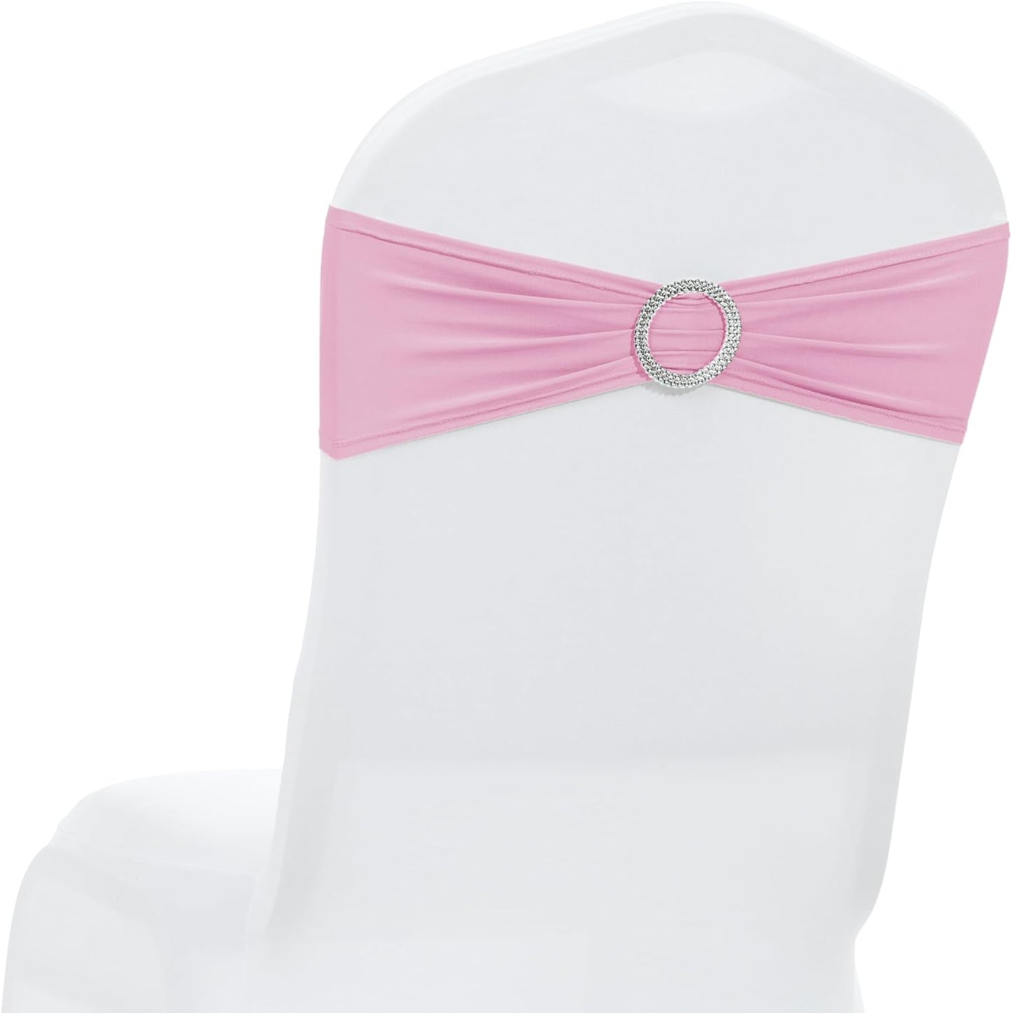 MDS Spandex Chair Sashes - Pack of 50 Elastic Stretch Bows with Buckle Slider | Blush Pink