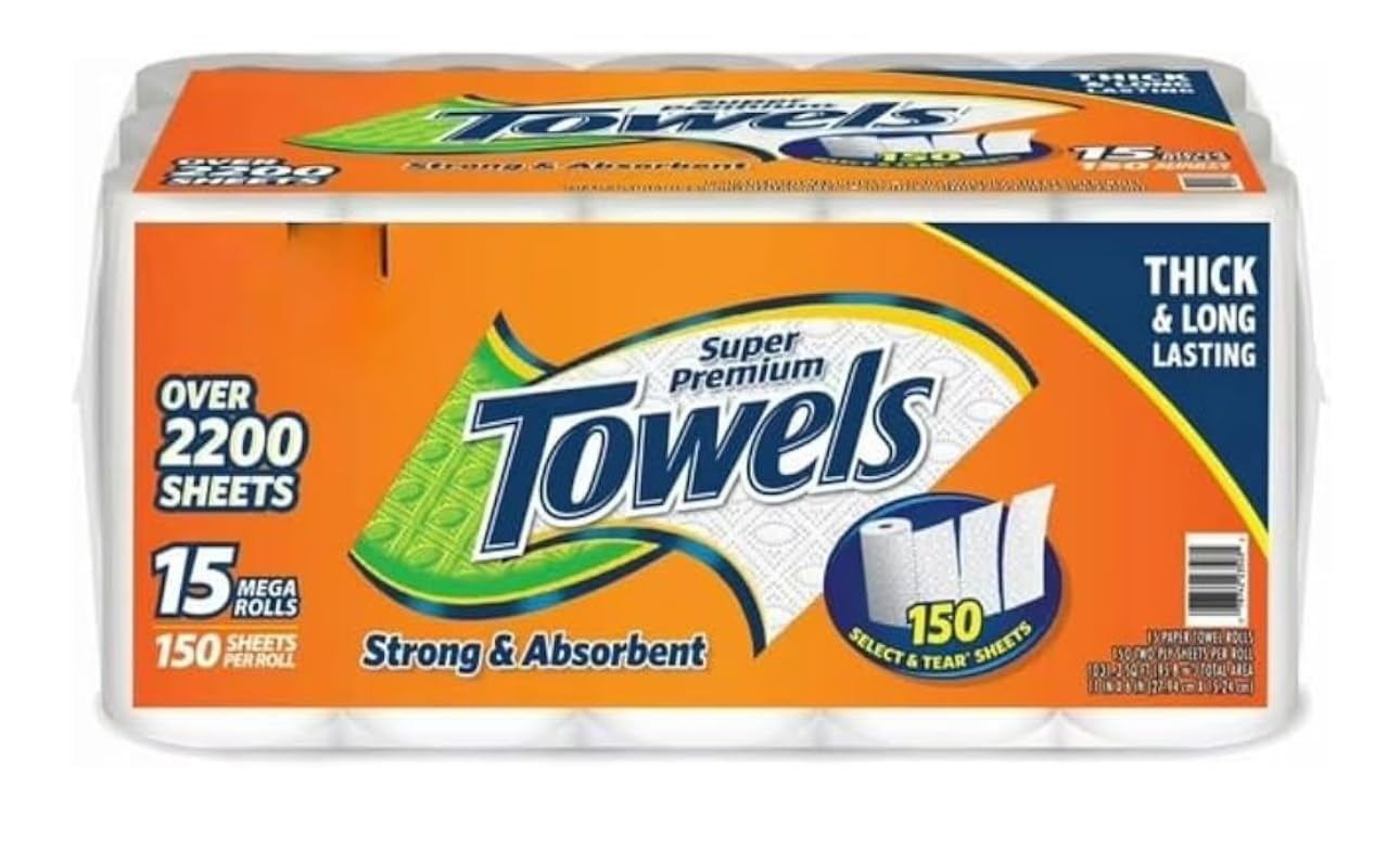 Member's Mark Super Premium Paper Towels - 15 Rolls, 150 Sheets Each | Ultra Absorbent & Durable