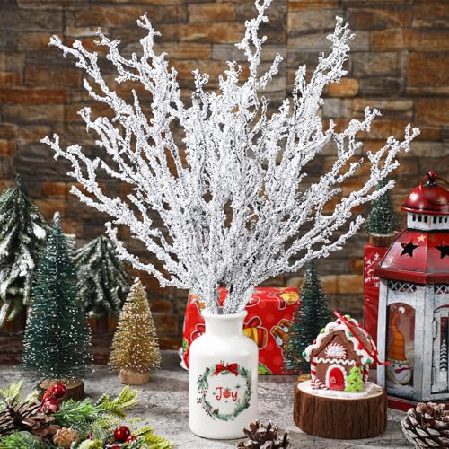 Giegxin 12 Pack 16-Inch White Snowy Christmas Tree Branch Picks