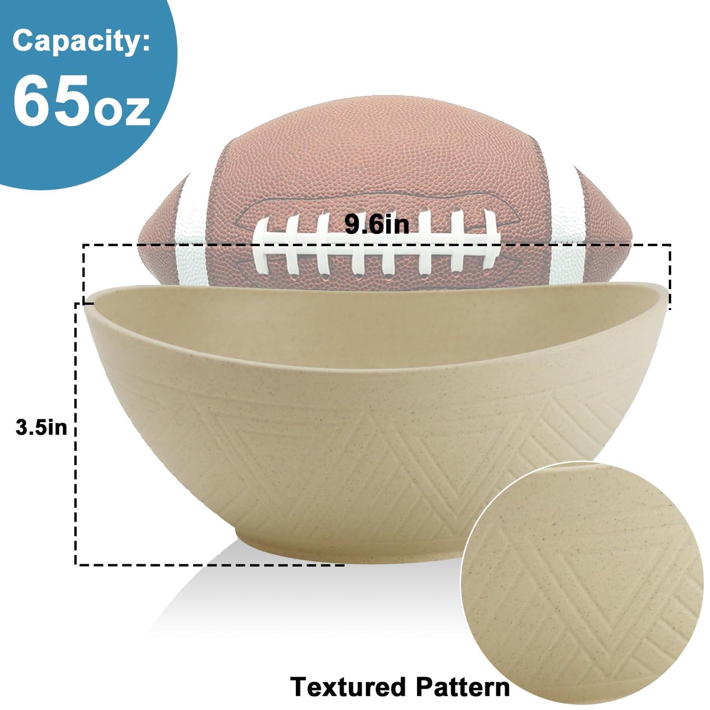 BUSOKIP Large Bowls 65 OZ, Wheat Straw Bowls Set of 4, Unbreakable Salad Bowl, Microwave & Dishwasher Safe Big Bowl, Kitchen Serving Bowl for Salad, Cereal, Soup and Oatmeal (Beige)