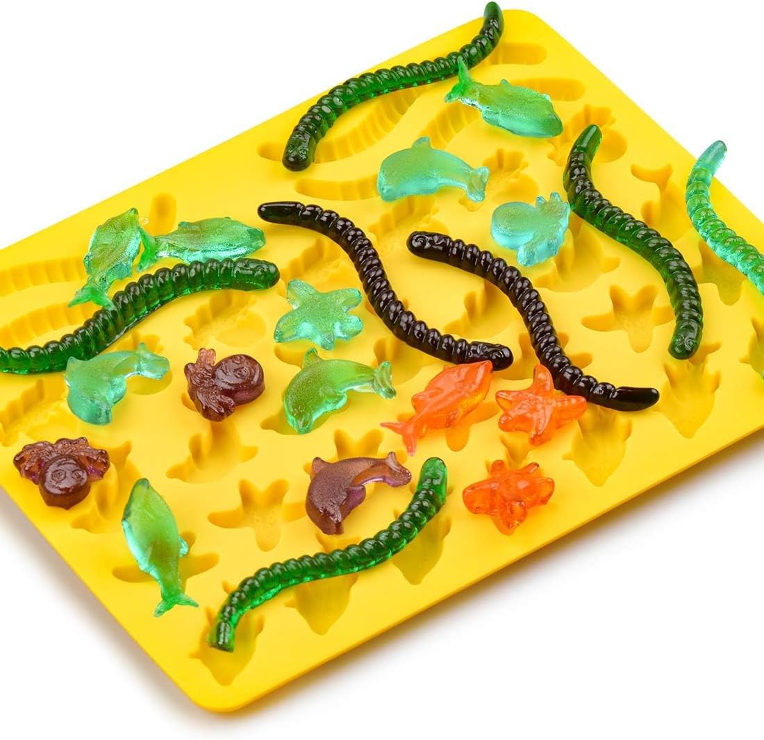 Silicone Gummy Molds - Ocean-Themed Candy Molds with Worms, Starfish, Dolphins & Sharks | Pack of 3