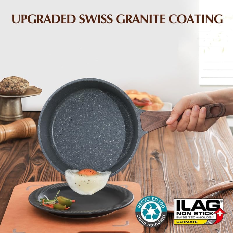 SENSARTE Nonstick Saucepan - 2.5 Quart Medium Pot with Swiss Granite Coating & Stay-Cool Handle