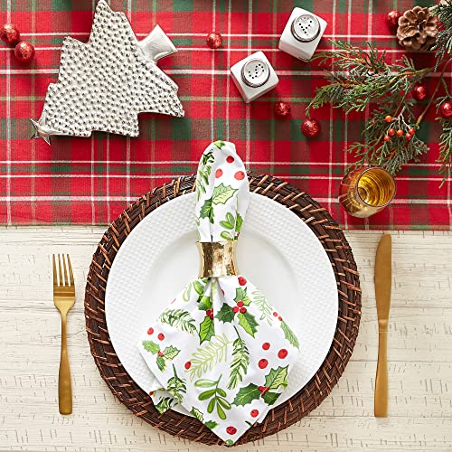 DII 20x20 Holiday Holly Boughs Napkin Set of 6 - Christmas Table Decor