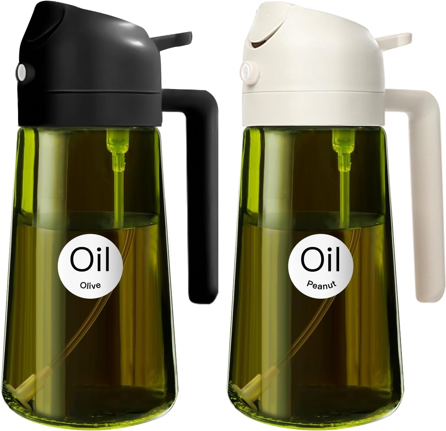 YARRAMATE Olive Oil Dispenser Bottle - 2PCS 16oz Light Blockage Dark Oil Sprayer | Food-Grade Green Glass for Kitchen & BBQ (Black & White)