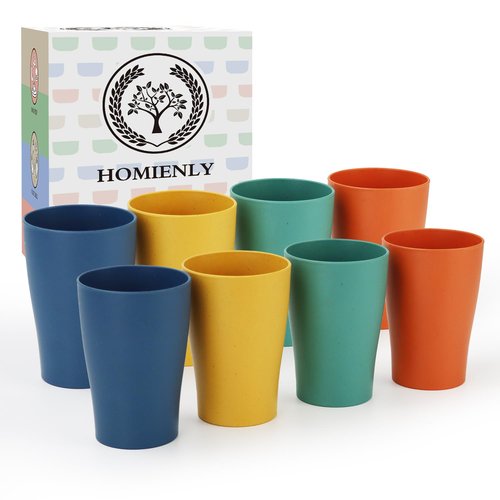 Homienly Stackable Drinking Glasses Set Wheat Straw Shatterproof Cups | Unbreakable Kitchen Cups for Kids & Adults | Reusable, Dishwasher Safe for Party, Outdoor (8 oz, Small)