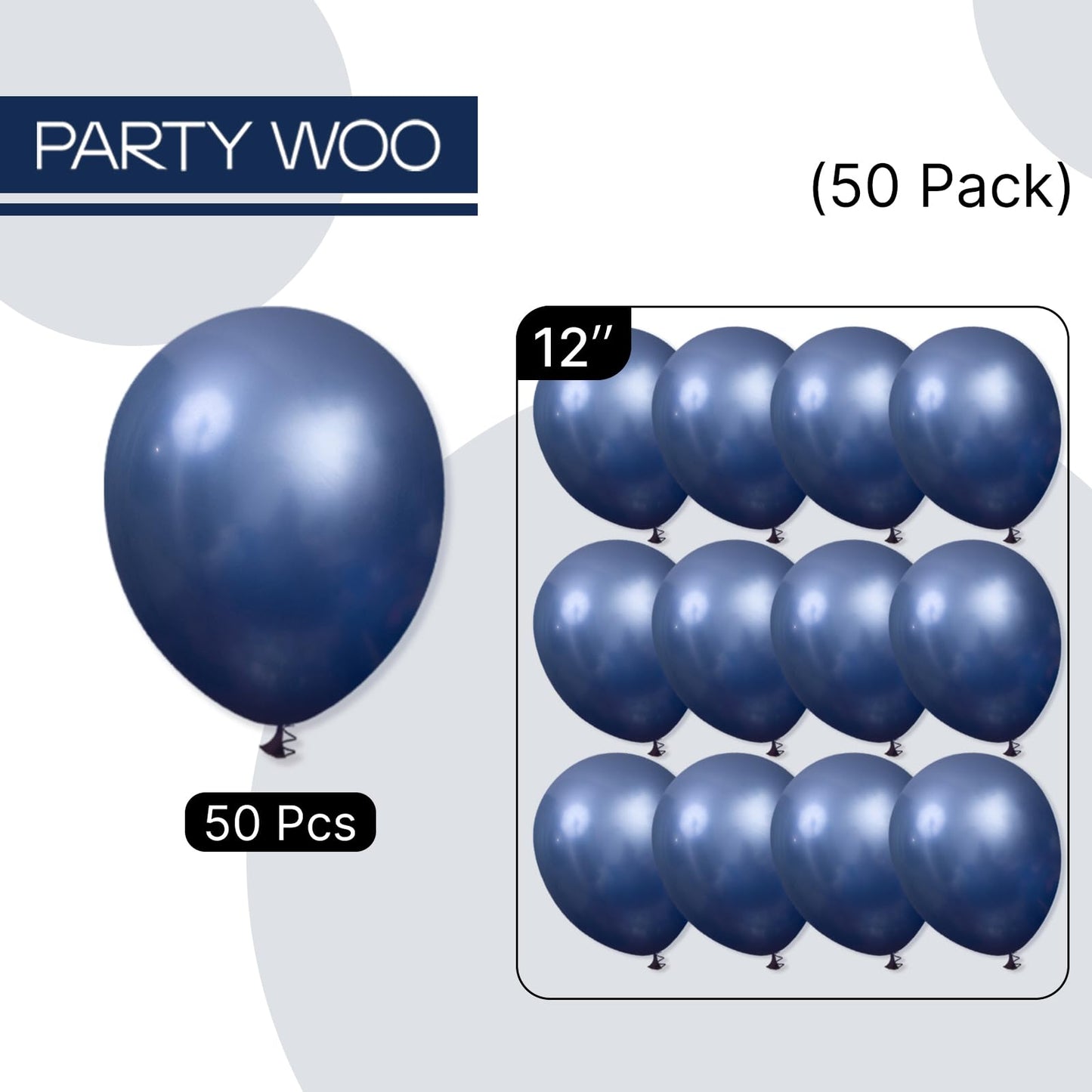 PartyWoo Metallic Navy Blue Balloons 50pcs 12 Inch Chrome Blue Balloons for Graduation Baby Shower Bridal Shower Gender Reveal Engagement Teacher Appreciation Birthday Party Decorations Blue-G113