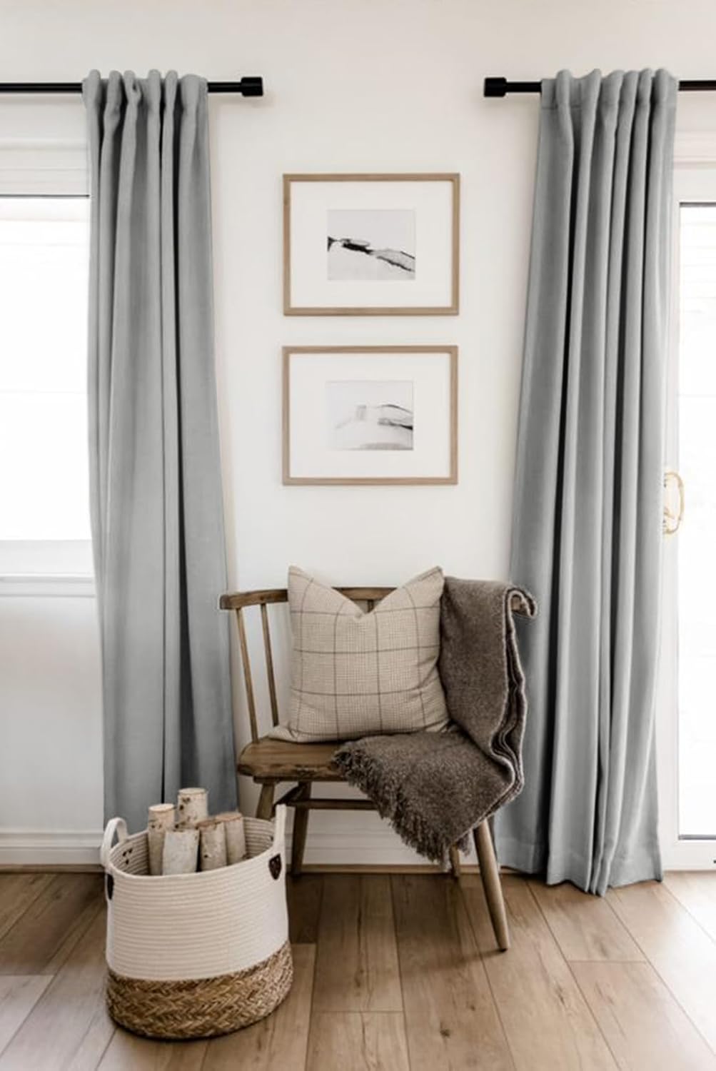 Skiennix 100% Blackout Linen Curtains - Thermal Insulated Drapes 2 Panels Set, 50" W x 84" L, Ash Grey