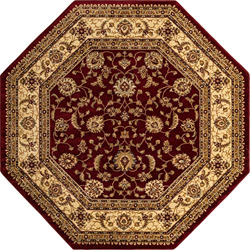 Octagonal Area Rug 7'11 x 7'11 Red Gold Oriental Classic Design - Voyage Collection Variation