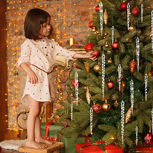 24pcs Christmas Tree Crystal Decorations 4 Styles Clear Acrylic Xmas Tree Icicle Hanging Ornaments for Christmas New Year Holiday Wedding Winter Party Decor