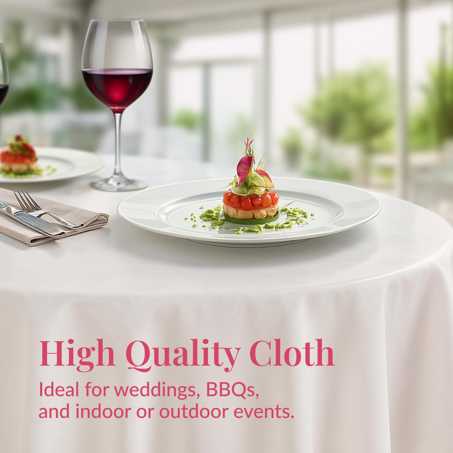 Prestee Plastic Round Tablecloths 84 Inches, 24 Pack White Disposable Table Cloths for Parties, Waterproof and Stain-Resistant Round Table Covers for Weddings, Holidays, Events, and Fine Dining