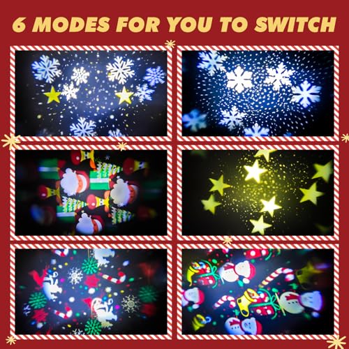 YCIND Golden-Star Lighted Christmas Tree Topper with 3D Hollow Design & 6 Rotating Patterns