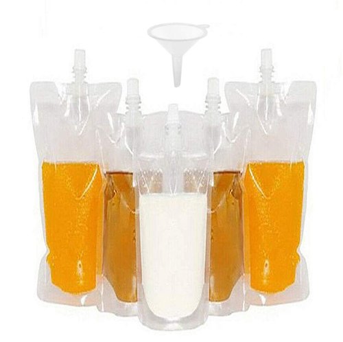 50 beverage bags, transparent smoothie bag container, heavy-duty hand-held leak-proof and sealable beverage bag, 8.4oz for frozen juice beverage bottles, a plastic funnel (250ml)