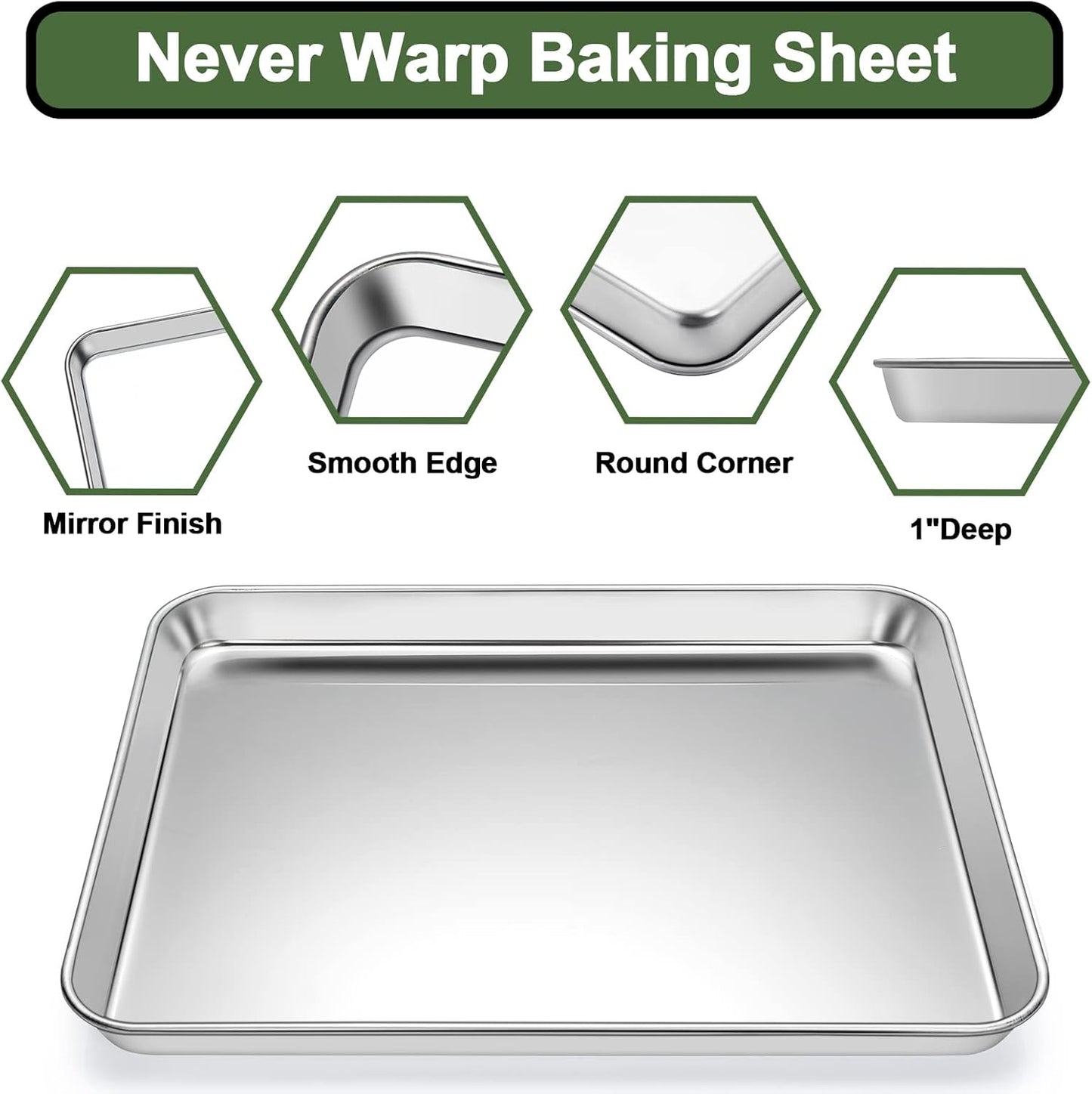 Skiennix Baking Sheet Tray Set - Heavy Duty Stainless Steel Cookie Pans with Silicone Mats | 9-Piece Set in Red