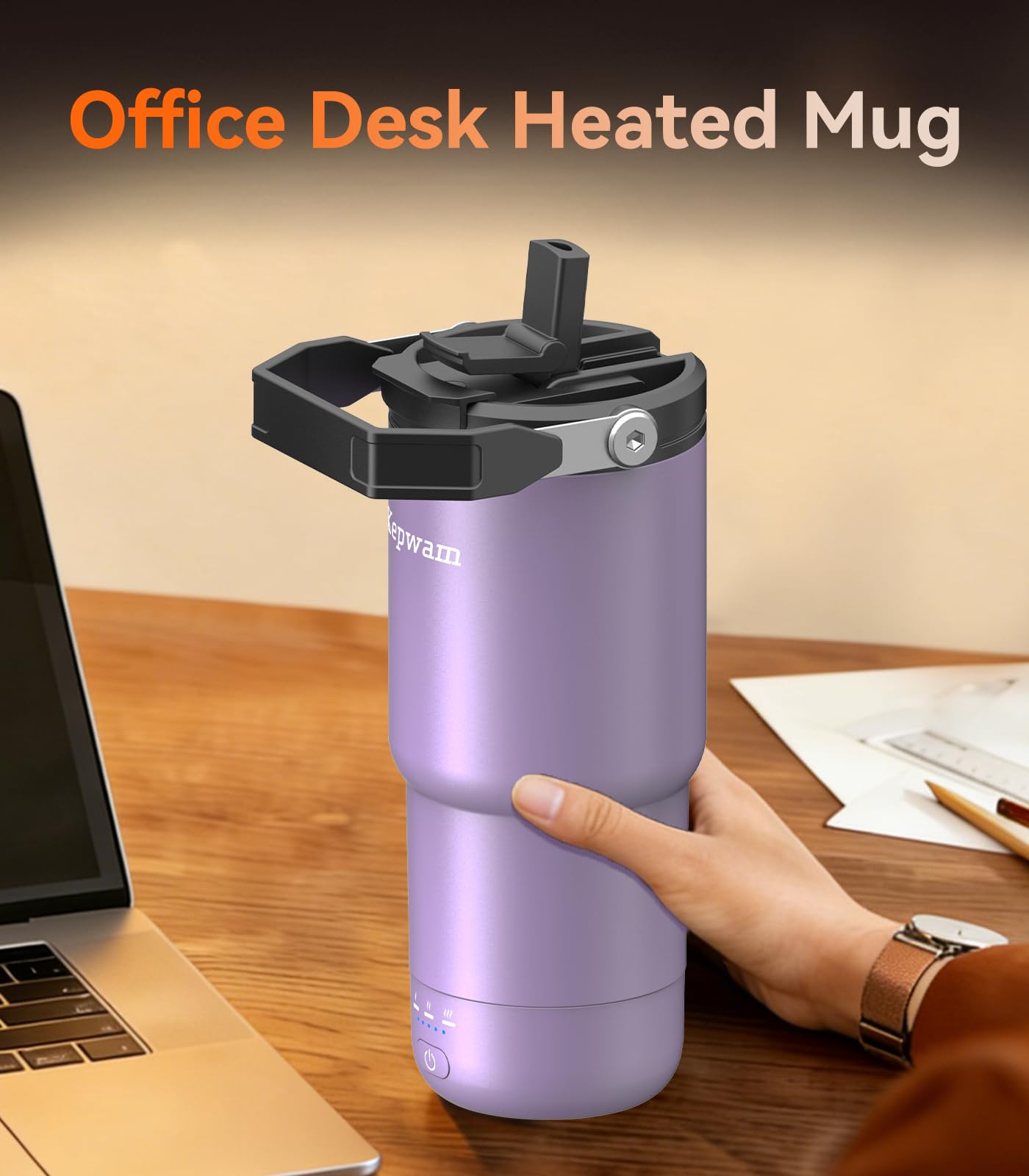 Kepwam Smart Tumbler T3 –20oz Self-Heating Travel Mug Ultra-Long Battery Life, App-Controlled Heated Coffee Mug, Stainless Steel Tumbler, Coffee Warmer Mug for Outdoor Fits Car Cup Holders