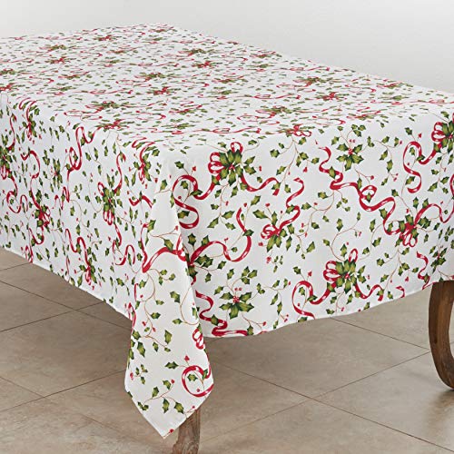 Multi Color Holiday Collection Christmas Tablecloth 60x160 Inches Holly Ribbon Design
