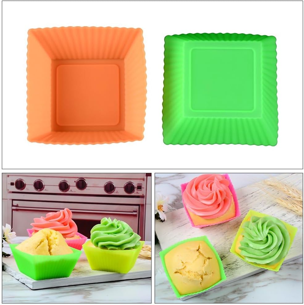 Skiennix Silicone Baking Cups | 24 Pcs Reusable Cupcake Liners in Round, Rectangular, Square & Flower Shapes