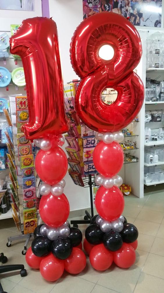Red 8 Balloon, Number Balloon 40 Inch, Red Birthday Decorations, 8 18 28 38 80 Birthday Balloons, 8th Party Supplies, Number 8 Balloon