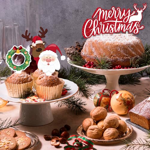 73pcs Christmas Cupcake Toppers Picks Set for Christmas Tree Snowman Santa Claus gingerbread Man Reindeer Elf Theme Holiday Xmas Party Appetizers Cake Decorations Supplies
