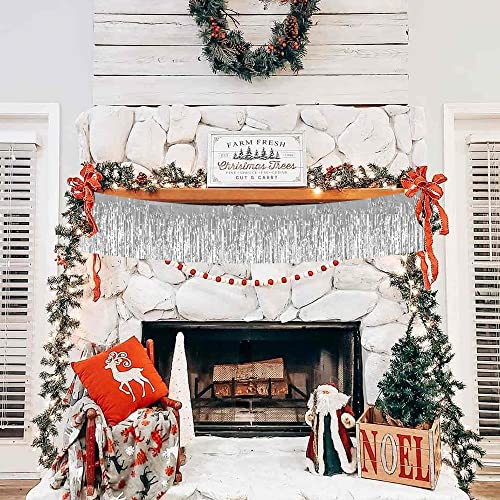 BEISHIDA 3 Packs 30 Feet Metallic Foil Fringe Garland Tinsel Streamers£¬Shiny Silver Wall Hanging Tinsel Fringe Banners for Wedding Birthday Party Decoration Halloween Christmas New Year