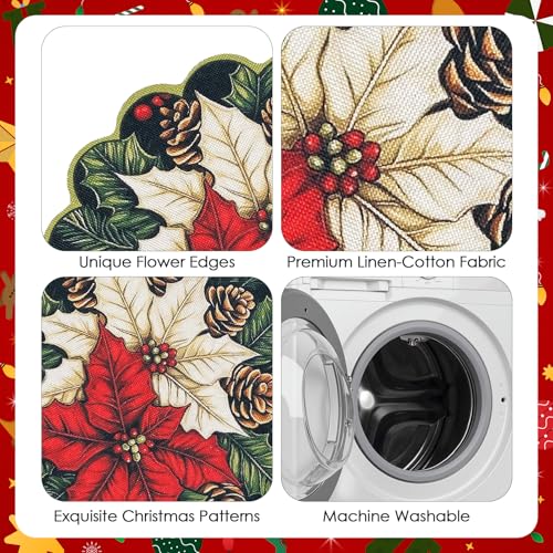 Set of 4 Christmas Placemats, 15 in Holly Leaves Red & Green