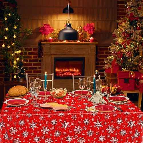 4 Pack Christmas Tablecloth Christmas Snowflake Tablecloth White Snowflake Plastic Table Cover Winter Wonderland Table Clothes Christmas Table Decorations Merry Christmas Party Supplies 86 x 51 Inch