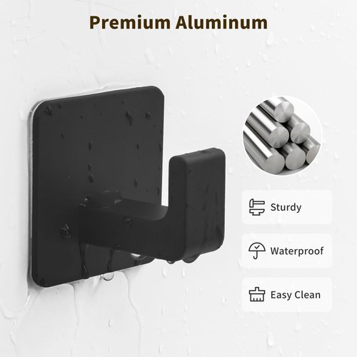 GWAAZXGZ Square Self-Adhesive Towel Hooks - 4 Pack Matte Black Metal for Organizing Towels, Robes & Hats | Right-Angle Design for Smooth Surfaces