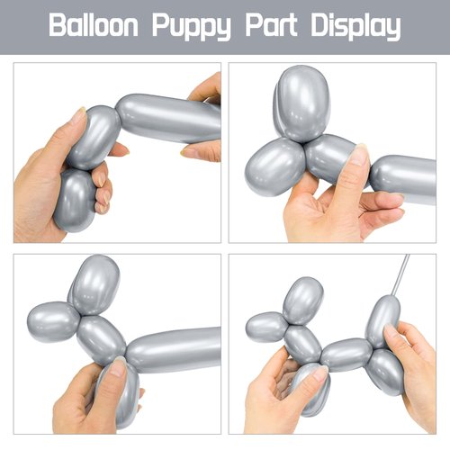 100Pcs 260 Balloons Metallic Silver Long Balloons for balloon animals, silver Skinny Latex Twisting Balloon for Animals Modeling Christmas Birthday Wedding Party Decorations.(Sliver)