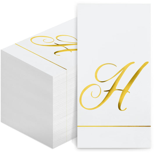 Pasimy 200 Pcs Initial Napkins Monogram Guest Napkins Gold Letter Paper Towels Disposable Elegant Dinner Towels for Wedding Bridal Shower Holiday Birthday Party Tableware Decor(H Letter)