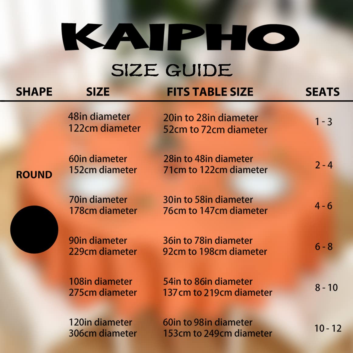 KAIPHO Orange Round Tablecloth Waterproof Stain Resistant Wrinkle Free Table Cloth 210GSM Polyester Washable Wipeable Table Cover for Party, Banquet, Wedding, Indoor and Outdoor use (70 inch, Circle)