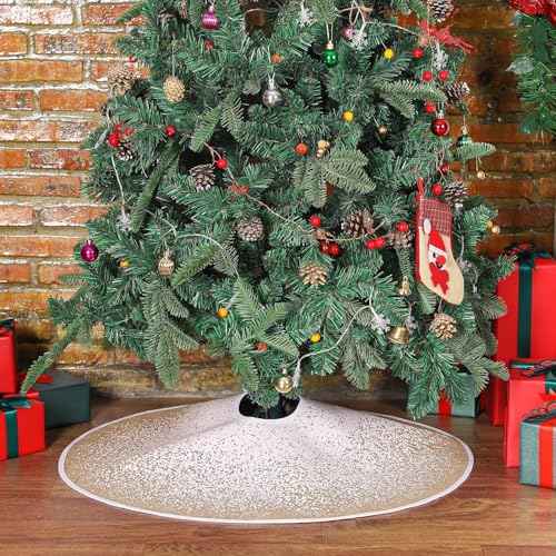 MACTING Christmas Tree Skirt 23 Inch Small Tree Skirt with Glitter Snowcapped Printed Mini Burlap Tree Mat Cover for Christmas Holiday Party Home Indoor Xmas Decorations