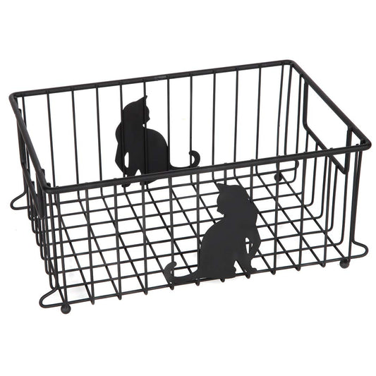 Lily's Home Cat-Themed Wire Basket, Kitchen and Desk Organizer, Cute Caddy for Cat Lovers for Kitchen, Pantry, Cabinet, Bathroom and Office (Large)