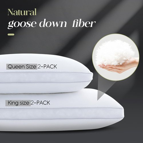 Goose Down Bed Pillows - Queen Size Set of 2 | Hotel Collection for Side, Back & Stomach Sleepers, 20" x 30"