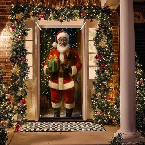 Christmas Door Cover Santa Wrapped Box 35x71 Inch Polyester Holiday Decor