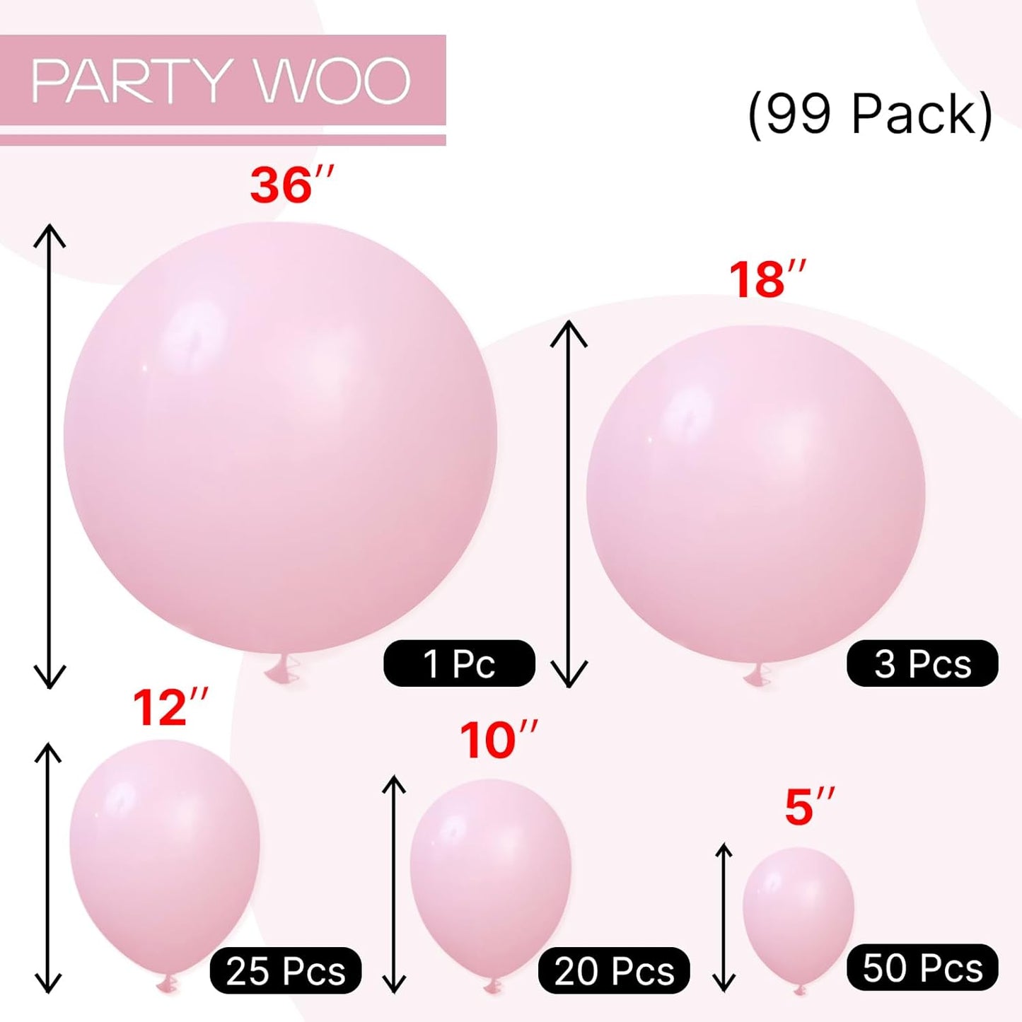 PartyWoo Light Pink Balloon Arch Kit - 99pcs in Various Sizes for Baby Showers & Birthday Parties