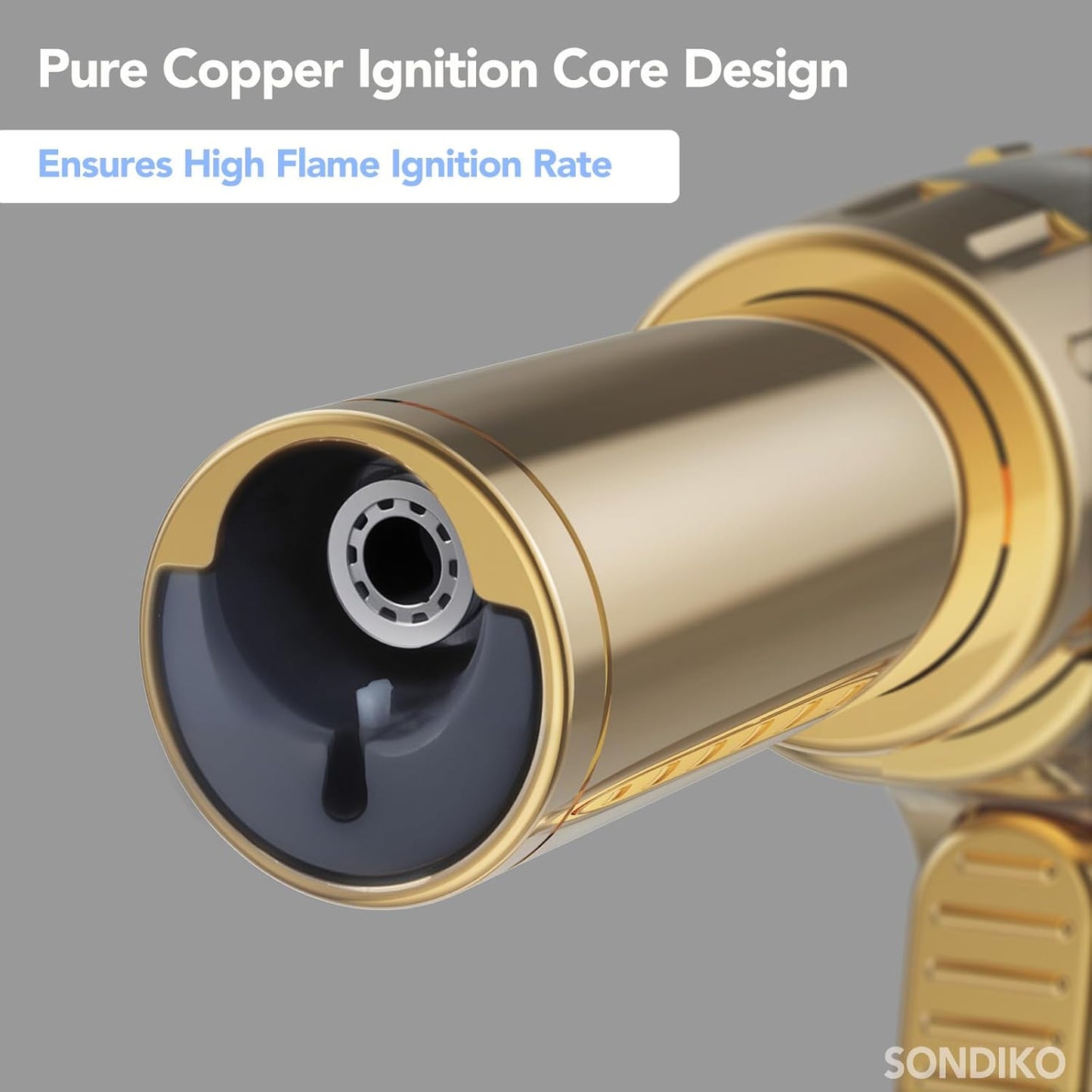 Sondiko Dual Style Butane Torch Lighter - Adjustable Flame Size | Refillable Cooking Torch in Gold