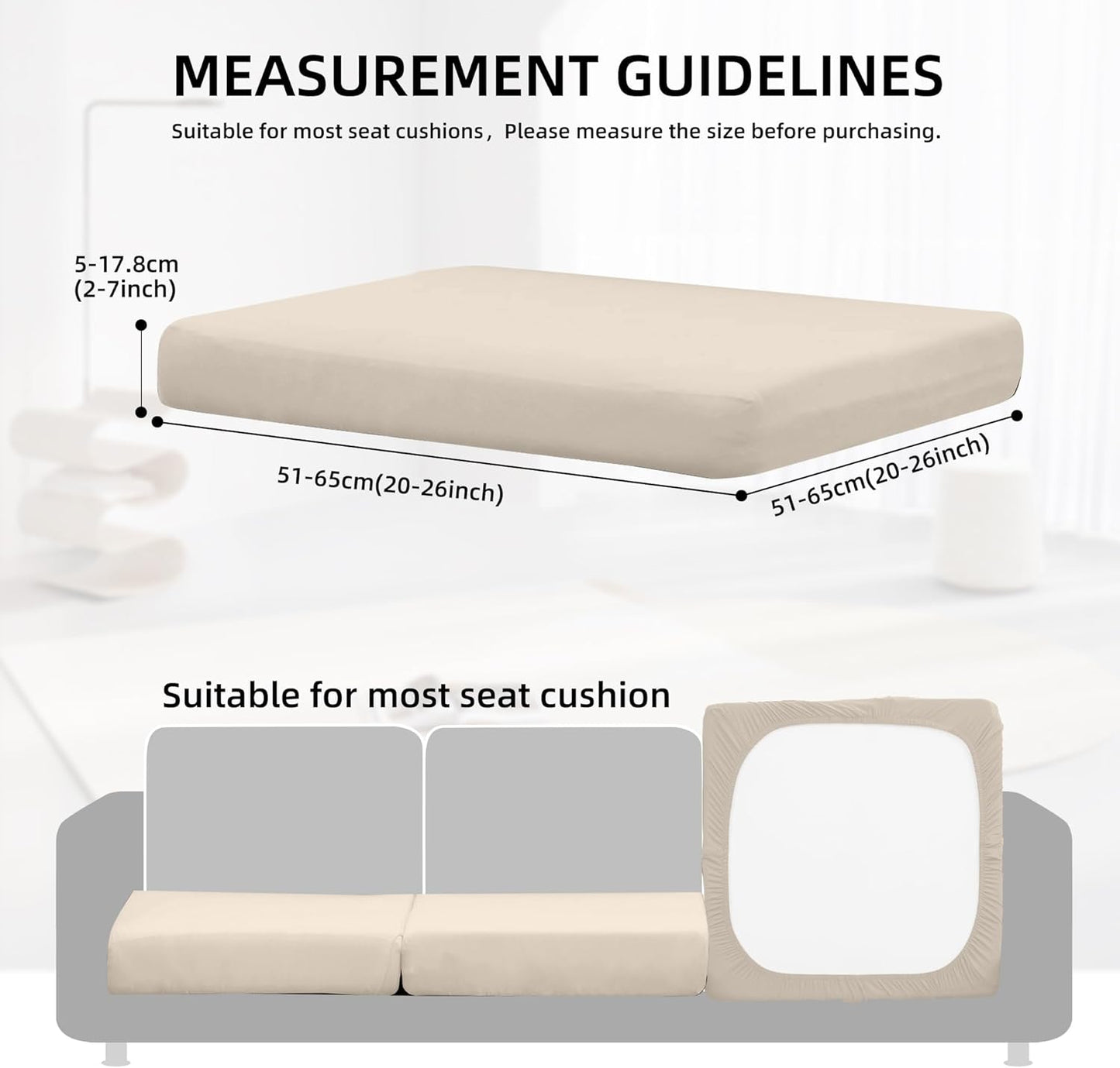 Skiennix Outdoor Cushion Covers - Washable & Reusable Stretch Slipcovers for Patio Furniture | Beige, 8 Pcs
