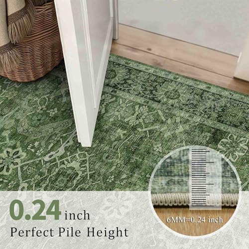 6'x9' Green Washable Vintage Distressed Floral Rug for Living Room - Zeeinx