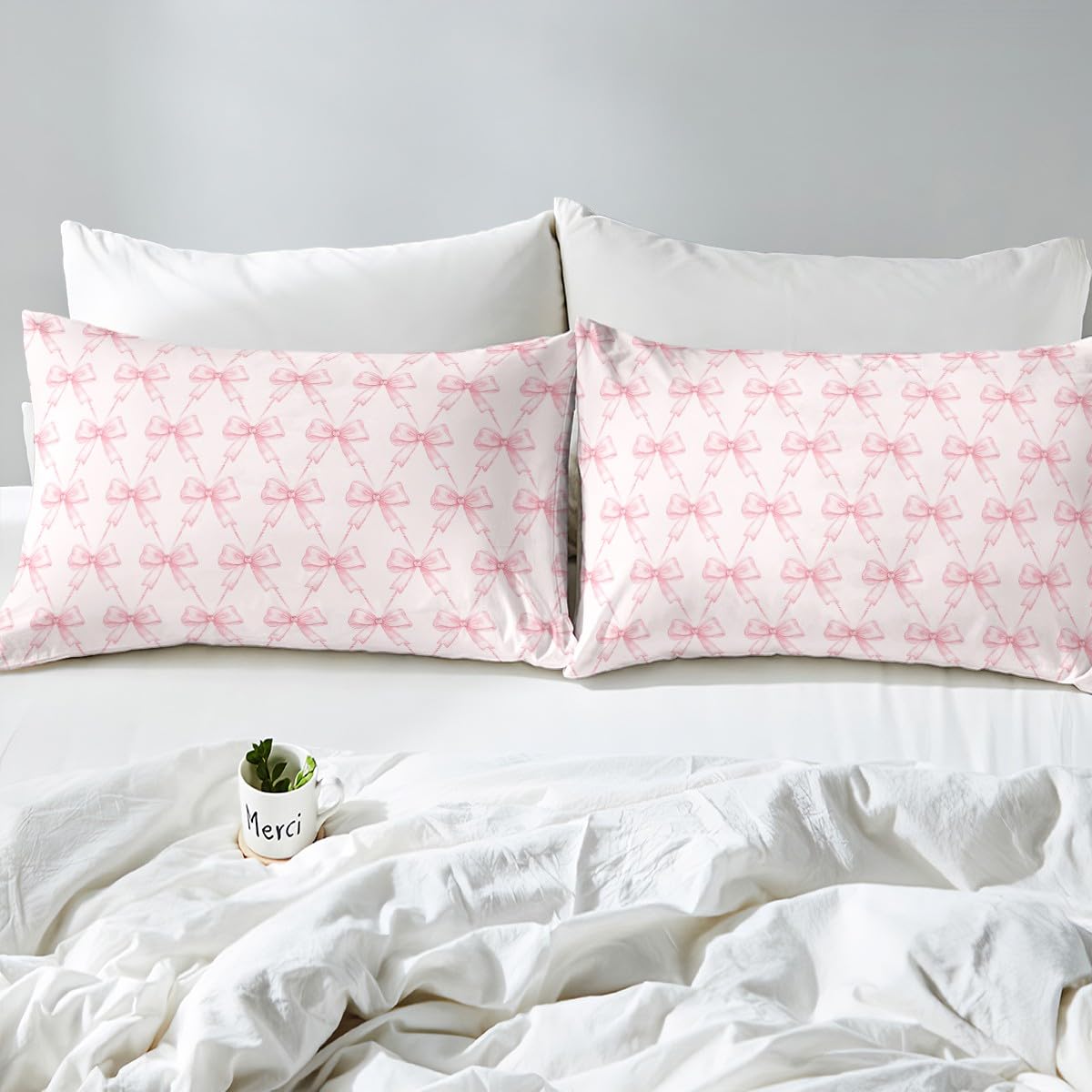 jejeloiu Bow Sheet Set King Size Pink Girls Bow Bed Sheets Set Boys Girls Cute Bowknot Sheets with Deep Pocket Fitted Sheet for Kids Women Men Kawaii Bedding Set