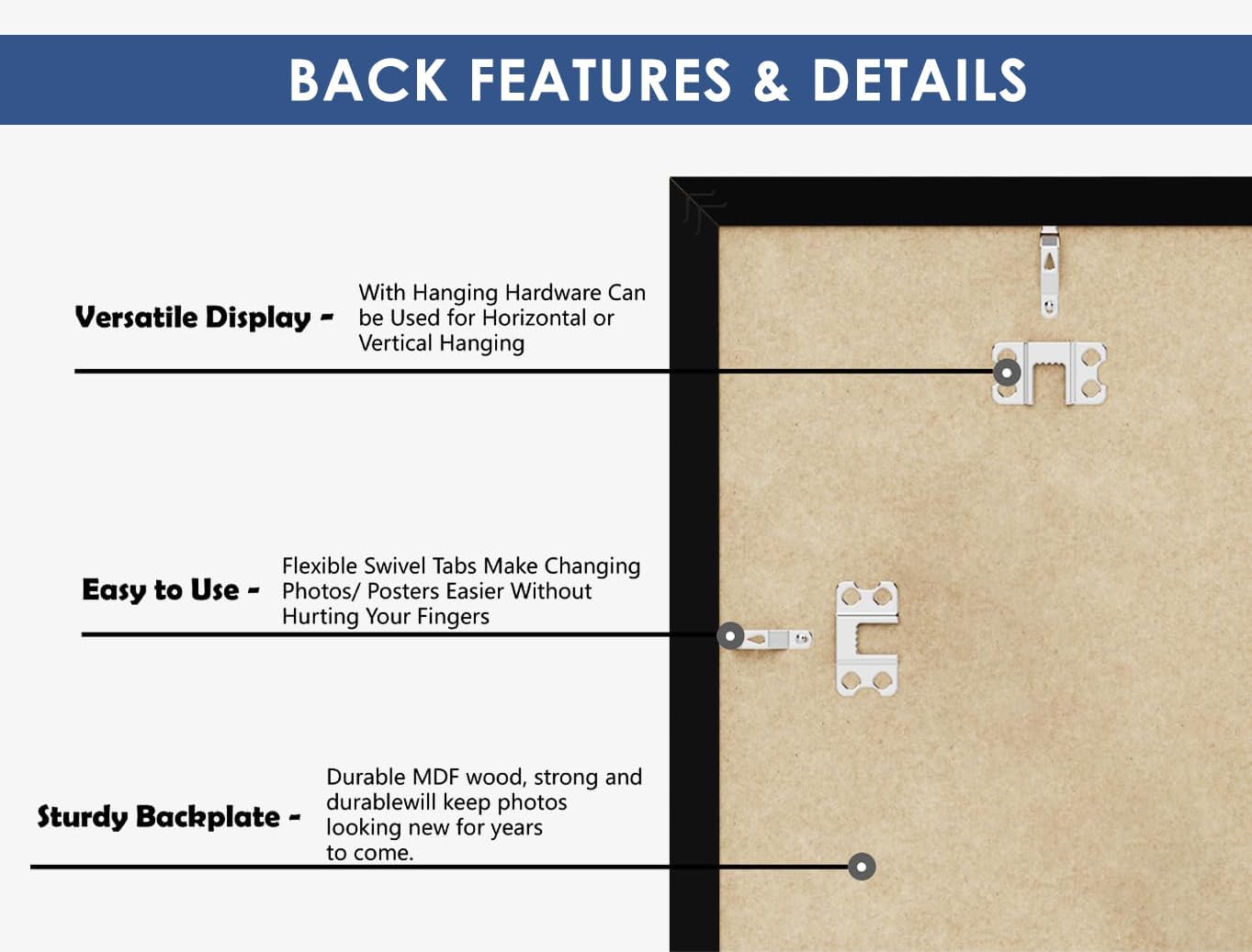 PEALSN 12x15 Black Picture Frame - Versatile Wall Mounting for Horizontal or Vertical Display | 1 Pack