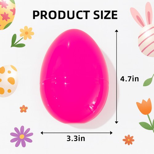 Coynurex 12 Pack 4.7" Large Easter Eggs, Fillable Plastic Easter Eggs in 6 Bright Colors, Separable Design for Mix & Match, Easter Egg Hunt Basket Stuffers